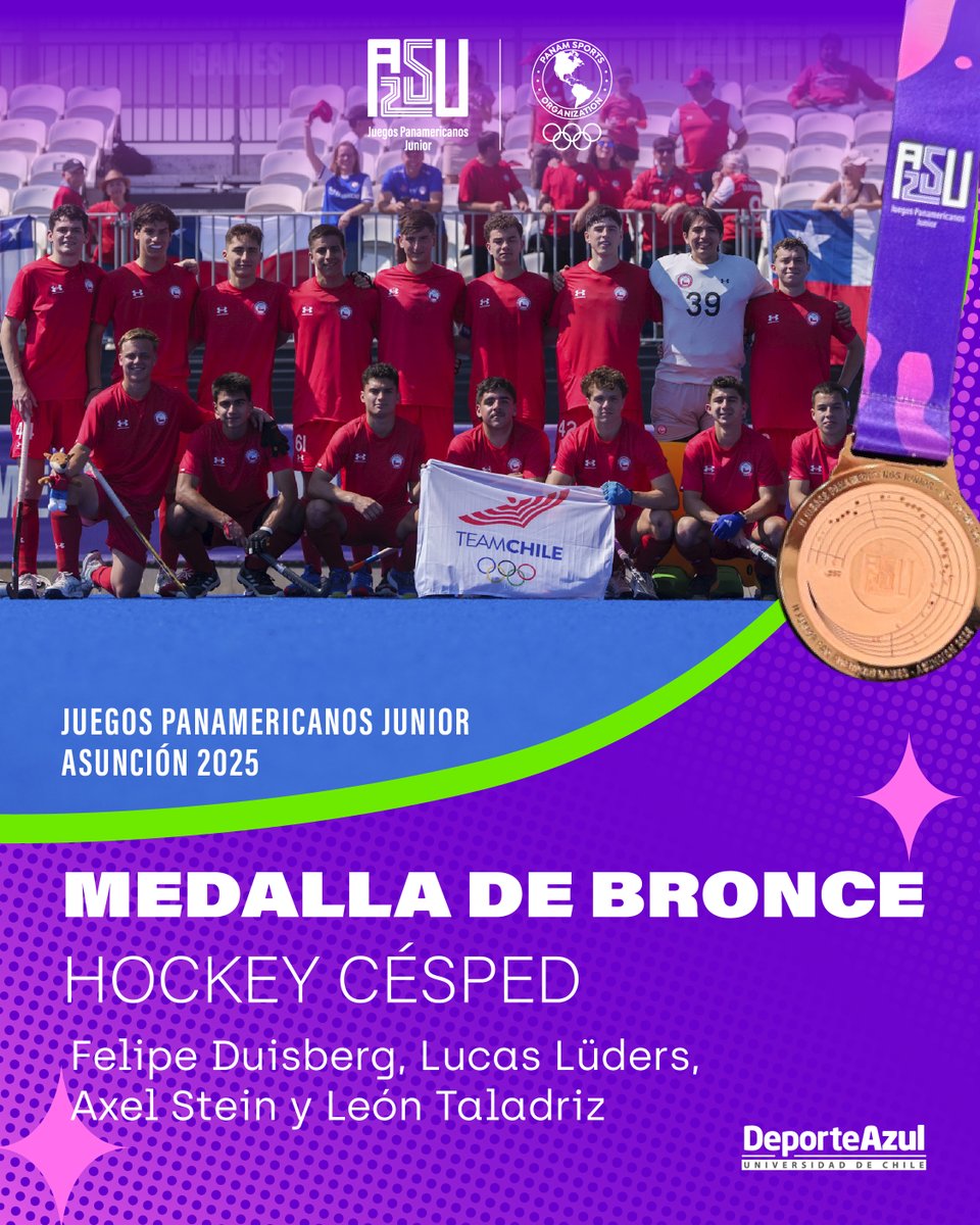 🥉 BRONCE PARA CHILE EN HOCKEY CÉSPED

Felicitamos a Felipe Duisberg, Lucas Lüders, Axel Stein y León Taladriz, estudiantes de Ingeniería Comercial de la <a href="/uchile/">Universidad de Chile</a> que obtuvieron el tercer lugar en los Juegos Panamericanos Junior tras vencer por 4-2 a Estados Unidos.