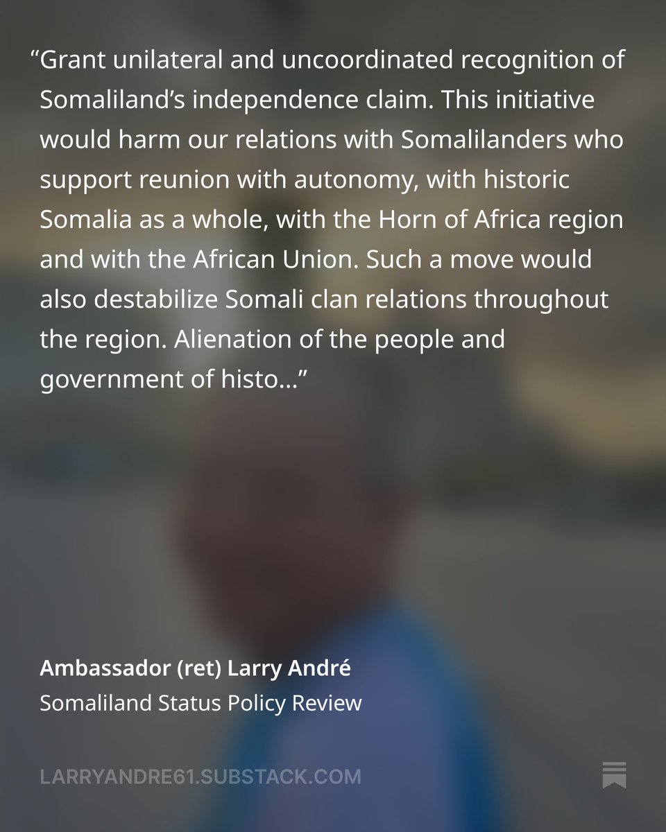 AwHirsiSO's tweet photo. The immediate former US Ambassador to Somalia, Larry André, on the futility of the hype surrounding the secession of the Somaliland region of Somalia. ⁦@SenTedCruz⁩ ⁦@StateDept⁩ ⁦@WhiteHouse⁩ https://t.co/Cj3m1ejGOg