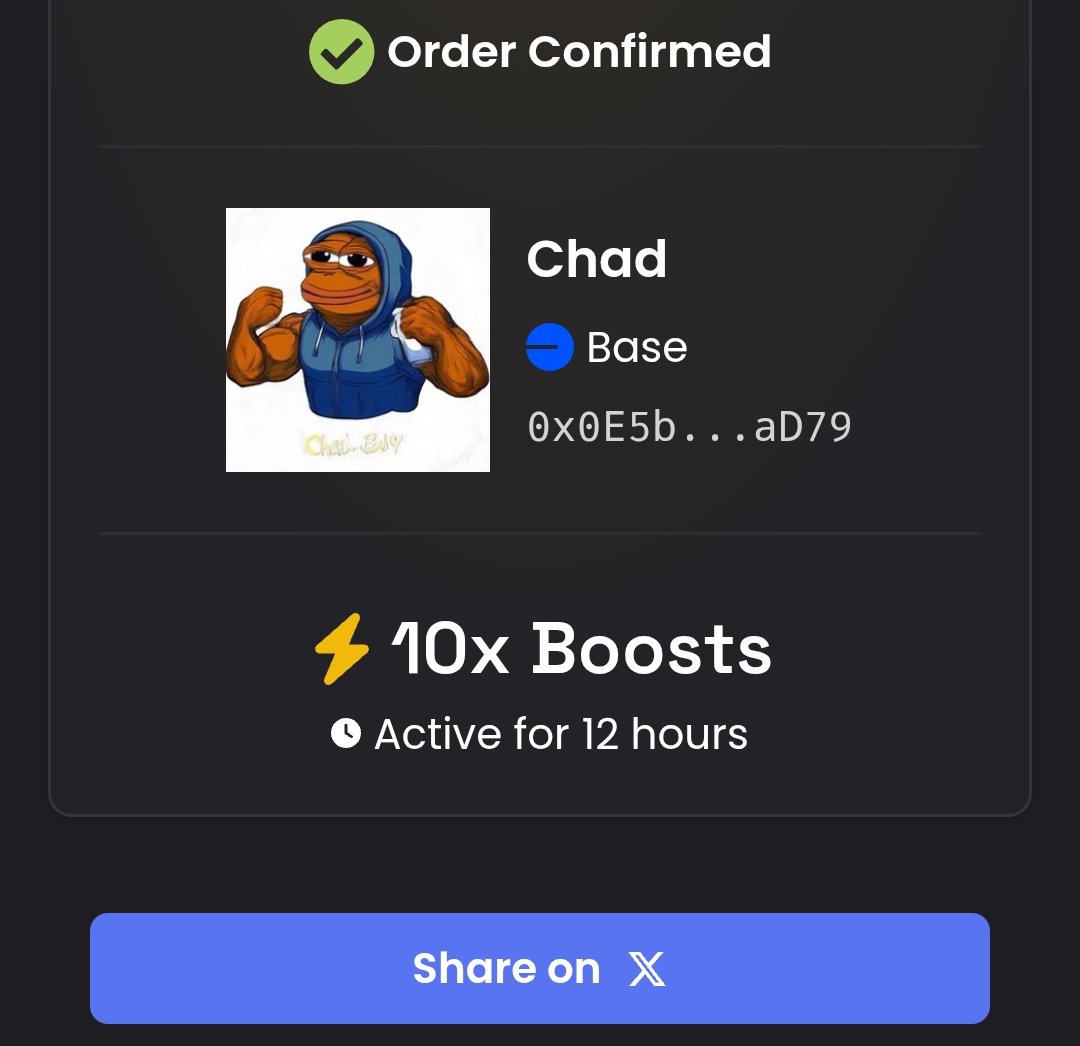 10x boost for CHAD 
Let's send CHAD to Chad
#CHAD #Base