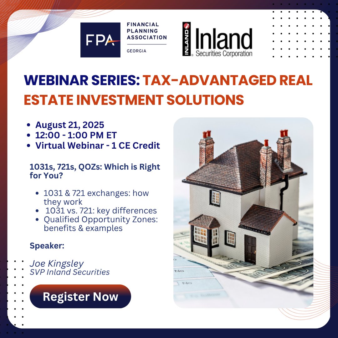 🚀 Partner Webinar Series: Tax-Advantaged Real Estate Investment Solutions

🗓 Date: August 21, 2025
⏰ Time: 12:00 PM – 1:00 PM ET

🔗Register here:  fpaga.starchapter.com/meet-reg1.php?…