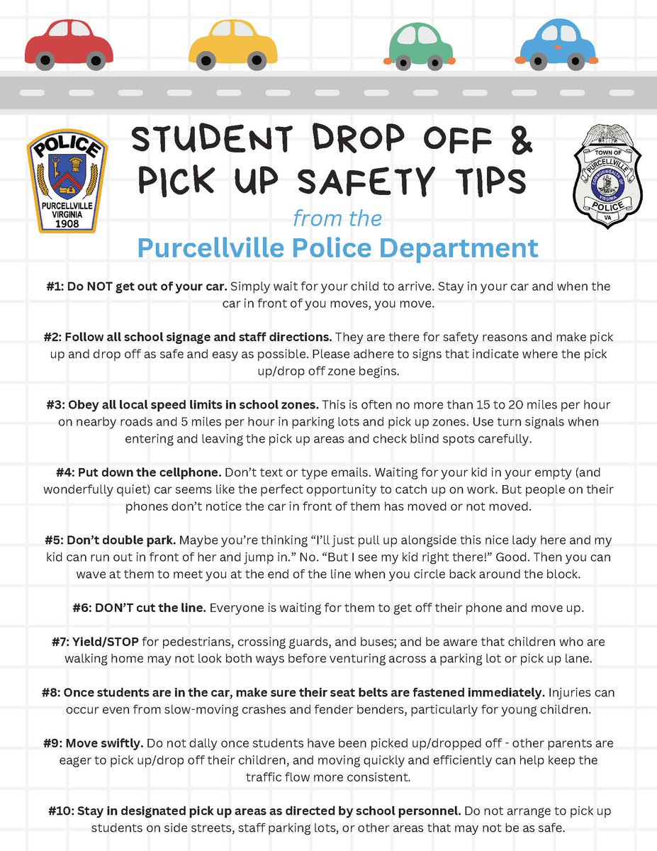 With school starting this week, here are some helpful safety tips for student drop off and pick up!🚙🚗