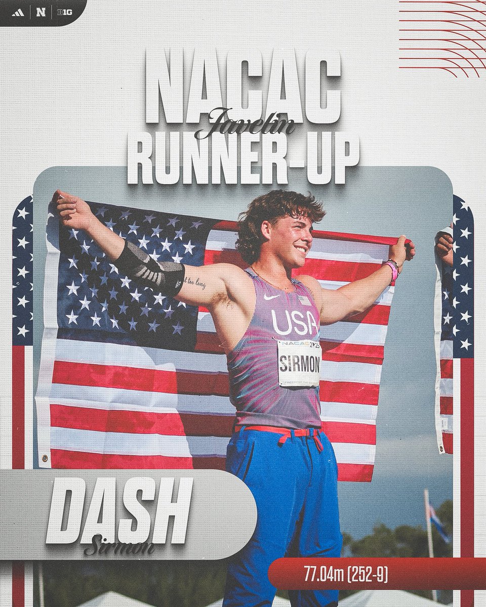 HuskerTFXC's tweet photo. It's an NACAC silver for Sirmon! 🥈👊

Dash earned runner-up in the men's javelin after a throw of 77.04m (252-9). This is his second silver of the summer after taking silver at USAs! 🔥 https://t.co/wIMoxHroaQ