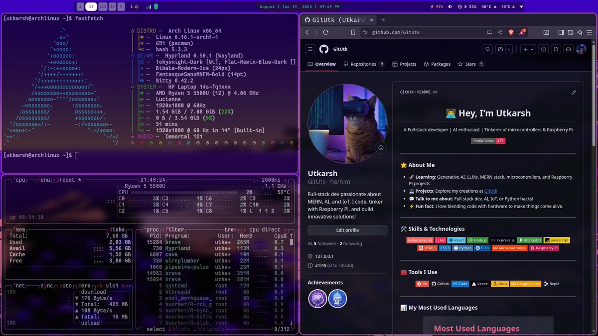 UtkDev's tweet image. I use Arch btw.