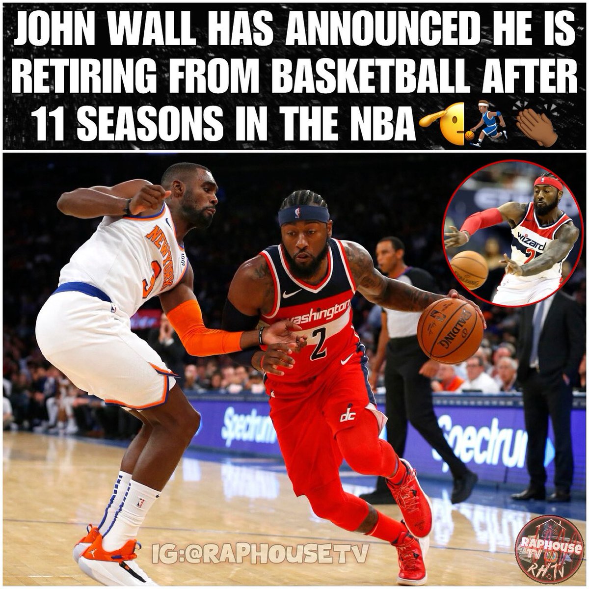 raphousetv2's tweet photo. John Wall Has now Announced That He Is Retiring From Basketball After 11 Seasons In The NBA. https://t.co/pzFNKj9VZ0