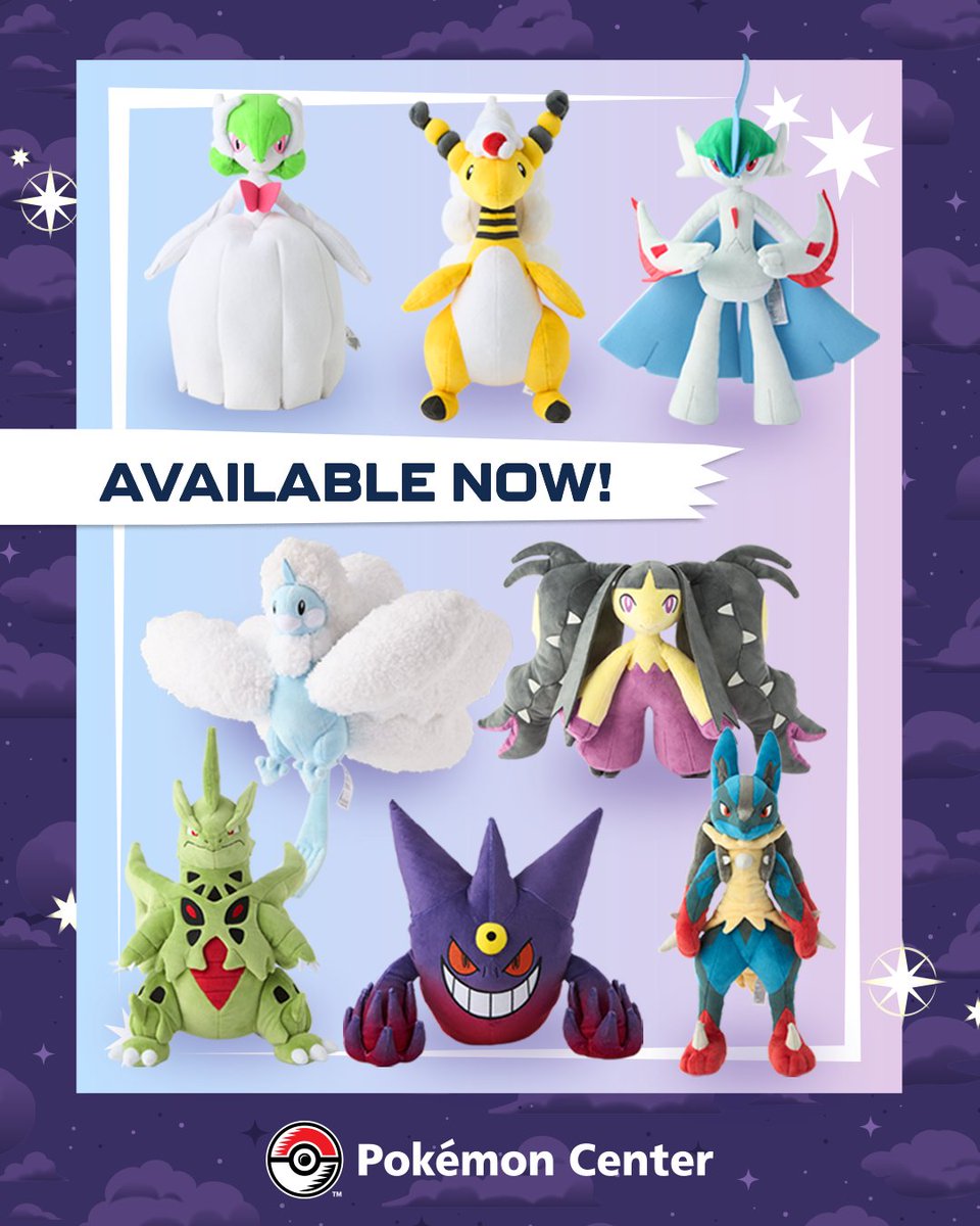 Pokemon's tweet photo. New Mega Pokémon Poké Plush are now available at Pokémon Center! 🧬 Which ones are you bringing home, Trainers?

🔗 Shop now: https://t.co/Hpxna097Hp https://t.co/ZI8cnaa0Y7