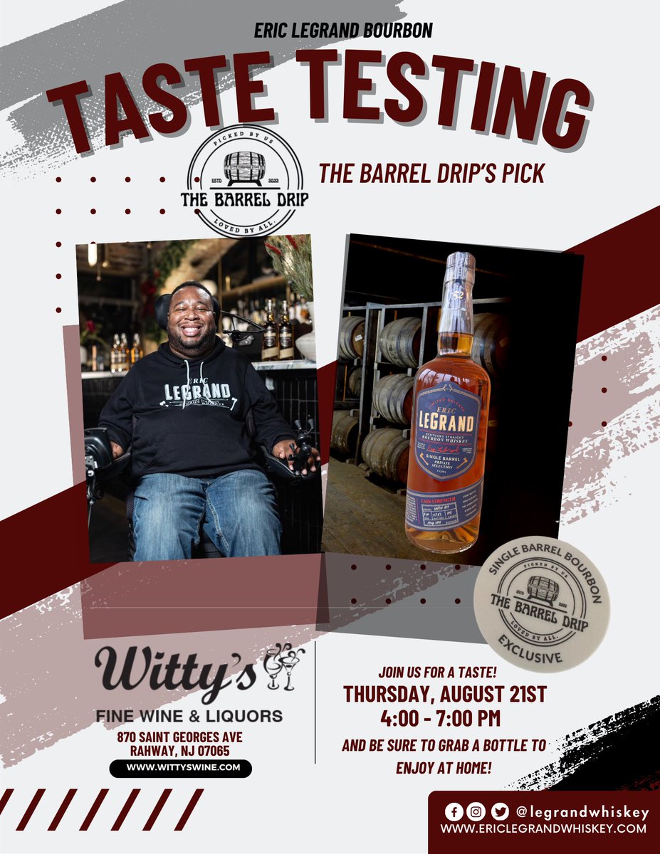Eric LeGrand (@ericlegrand52) on Twitter photo Heading to Witty's Fine Wine & Liquors on Thursday for a special <a href="/LeGrandWhiskey/">LeGrandWhiskey</a> Barrel pick made by The Barrel Drip crew!!! Stop by for a tasting and pick up a very limited edition bottle. Cheers 🥃 Heading to Witty's Fine Wine & Liquors on Thursday for a special <a href="/LeGrandWhiskey/">LeGrandWhiskey</a> Barrel pick made by The Barrel Drip crew!!! Stop by for a tasting and pick up a very limited edition bottle. Cheers 🥃