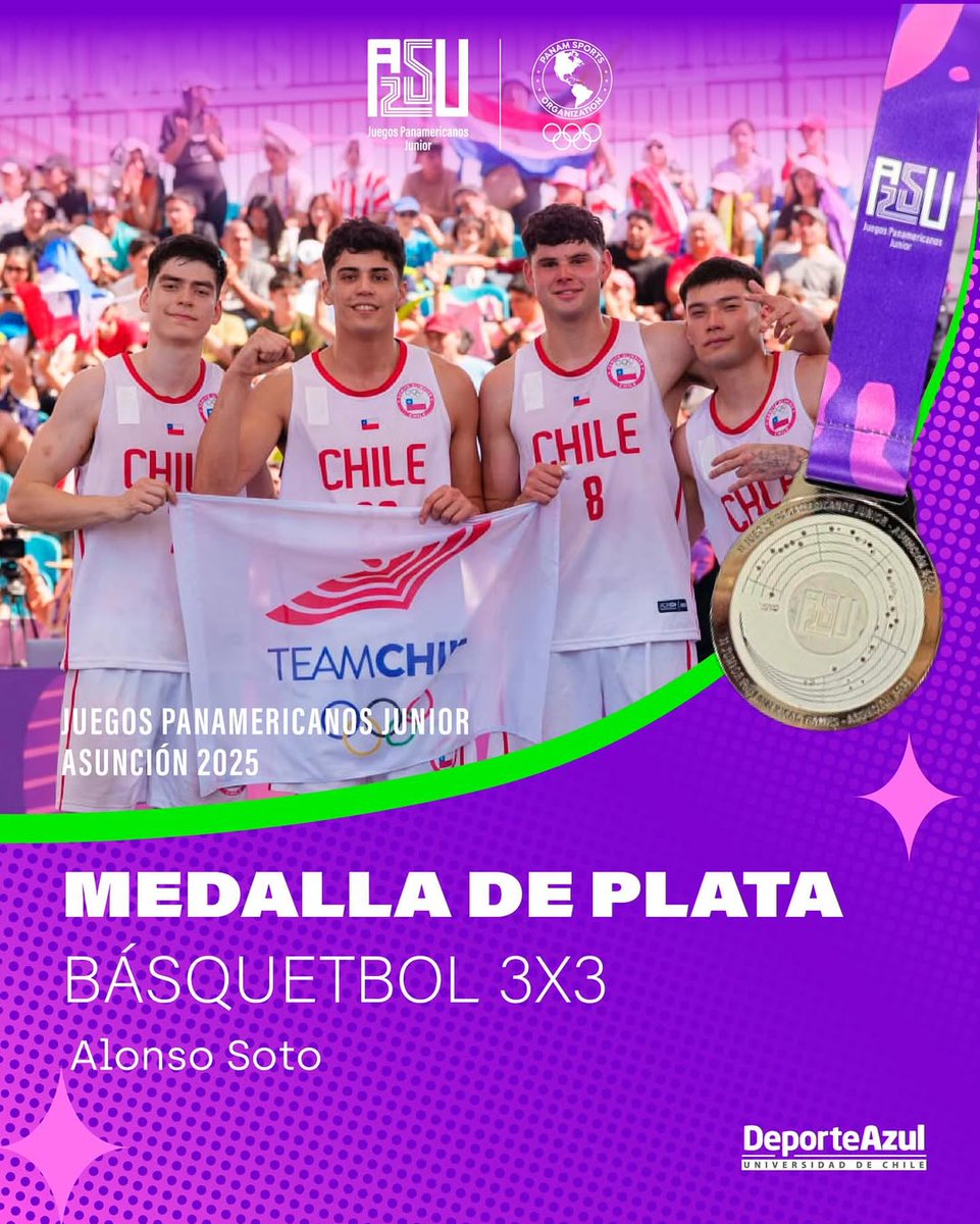 🥈 PLATA PARA CHILE EN 3X3

El equipo chileno de básquetbol 3x3 obtuvo el segundo lugar en los Juegos Panamericanos Junior @asu2025tras caer ante Argentina por 21-11

Felicitamos a Alonso Soto estudiante de Kinesiología de la <a href="/uchile/">Universidad de Chile</a>
¡Vamos la U! ¡Vamos Chile! 🇨🇱 💙❤️
