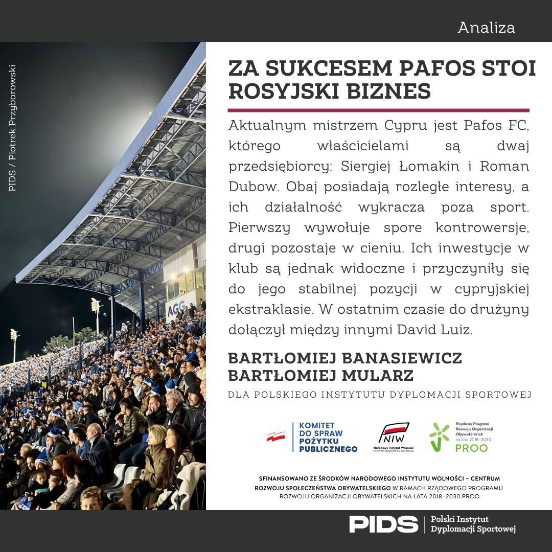 Polski Instytut Dyplomacji Sportowej (@pids_pl) on Twitter photo FC Pafos już dziś powalczy o awans do fazy ligowej Ligi Mistrzów! 🇨🇾
🇷🇺 Sukces cypryjskiego klubu nie byłby możliwy bez… wyraźnego wsparcia ze strony rosyjskiego biznesu.
O niezwykłej historii Pafos więcej w tekście <a href="/babanasiewicz/">Bartłomiej Banasiewicz</a> i <a href="/footballbart/">Bartłomiej Mularz</a>.
▶️ pids.pl/analiza/rosyjs… FC Pafos już dziś powalczy o awans do fazy ligowej Ligi Mistrzów! 🇨🇾
🇷🇺 Sukces cypryjskiego klubu nie byłby możliwy bez… wyraźnego wsparcia ze strony rosyjskiego biznesu.
O niezwykłej historii Pafos więcej w tekście <a href="/babanasiewicz/">Bartłomiej Banasiewicz</a> i <a href="/footballbart/">Bartłomiej Mularz</a>.
▶️ pids.pl/analiza/rosyjs…