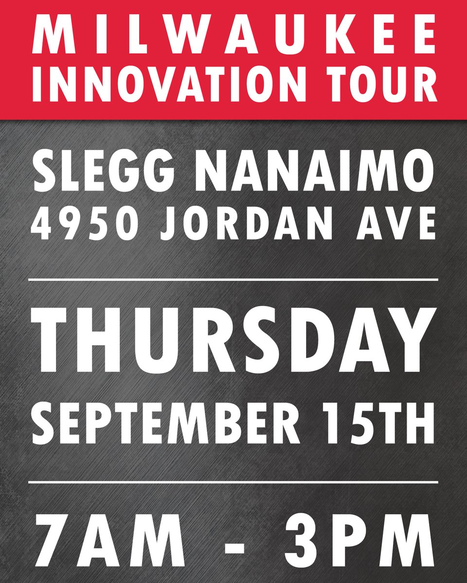 Milwaukee Innovation Tool Sale! For one day only, you'll have the opportunity to explore the latest and greatest tools from Milwaukee!

📆Date: Saturday, September 4th
🕐 Time: 7am - 3pm
📍 Location: Slegg Nanaimo

Follow us for updates on this years tools sales!