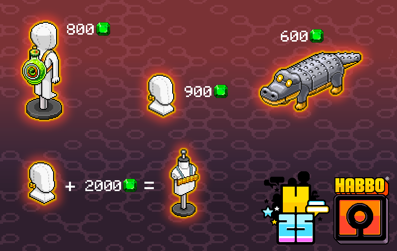 tomorrow’s Collectibles Shop release is a bit bigger than usual, Habbos.

not only is it chunkier than usual – it’s got a crafting recipe you’ll need to finish the full 25th anniversary set 👁️👁️

#Habbo25 🎈