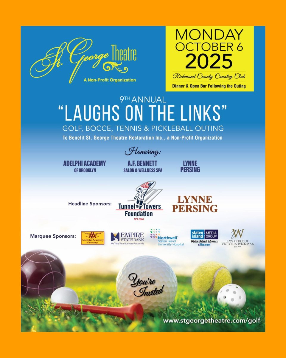 AdelphiAcademy's tweet image. Adelphi Academy is proud to be an honoree at the upcoming @StGeorgeTheatre Laughs on the Links Golf Outing, Monday, 10/6 at Richmond County Country Club. Thank you to St. George co-founders Ms. Doreen Cugno & Ms. Luanne Sorrentino for recognizing Adelphi’s commitment to the arts!