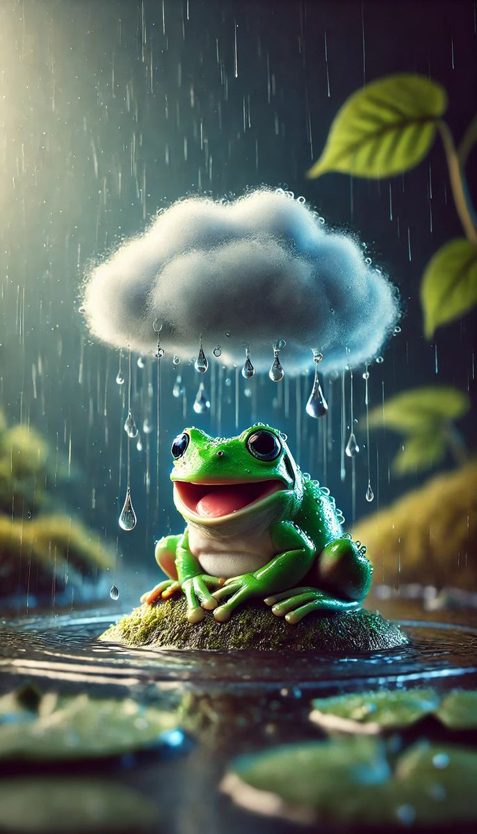 "Rana alegre bajo una nube de lluvia". 🐸🌧️🌿🎨
#Midjourney