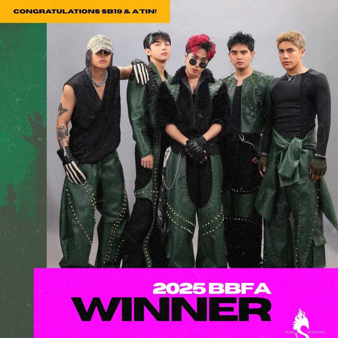 Team Superiors (@team_superiors) on Twitter photo The universe is truly ours--not just the boys' but yours and mine too! ✨️
Congratulations to the PPop Kings & to A'tin for the #BBFanArmy2025 win 🤘 Very much well-deserved!
PANALO ANG A'TIN
<a href="/SB19Official/">SB19 Official</a> #SB19
#SB19WinsBBFA2025 The universe is truly ours--not just the boys' but yours and mine too! ✨️
Congratulations to the PPop Kings & to A'tin for the #BBFanArmy2025 win 🤘 Very much well-deserved!
PANALO ANG A'TIN
<a href="/SB19Official/">SB19 Official</a> #SB19
#SB19WinsBBFA2025