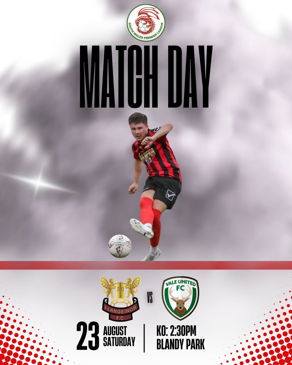 𝗙𝗶𝘅𝘁𝘂𝗿𝗲🔜 

Llan’s opponents this week are local rivals Vale United.

🆚 Vale United
📆 23.08.2025
🏟️ Blandy Park 
📌 CF32 8DG
⏰ 2.30PM
🎟️ £3 (U16’s Free)
🏆 South Wales Championship 

Come along &amp; support the boys in red.

#UppaLlan🔴⚫️