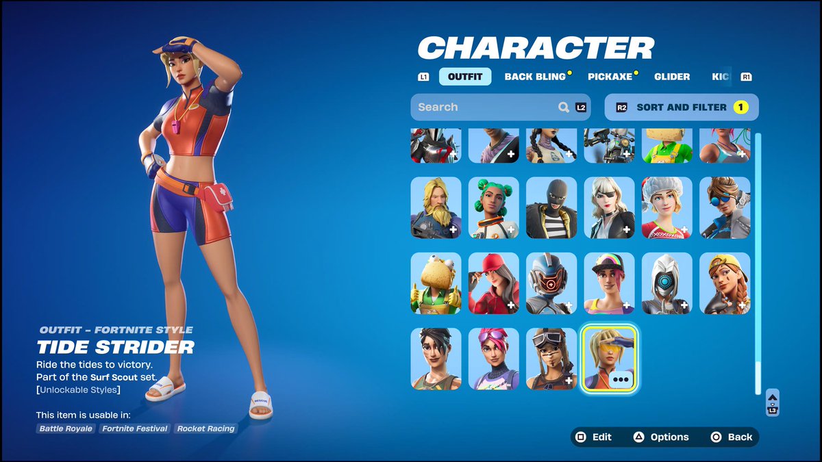 GoldyWD's tweet photo. @FortniteStatus 
I set my locker sorted in season but Tide Strider, Trickster’s shield have no seasons adder to them. https://t.co/XQ41c9xsL3