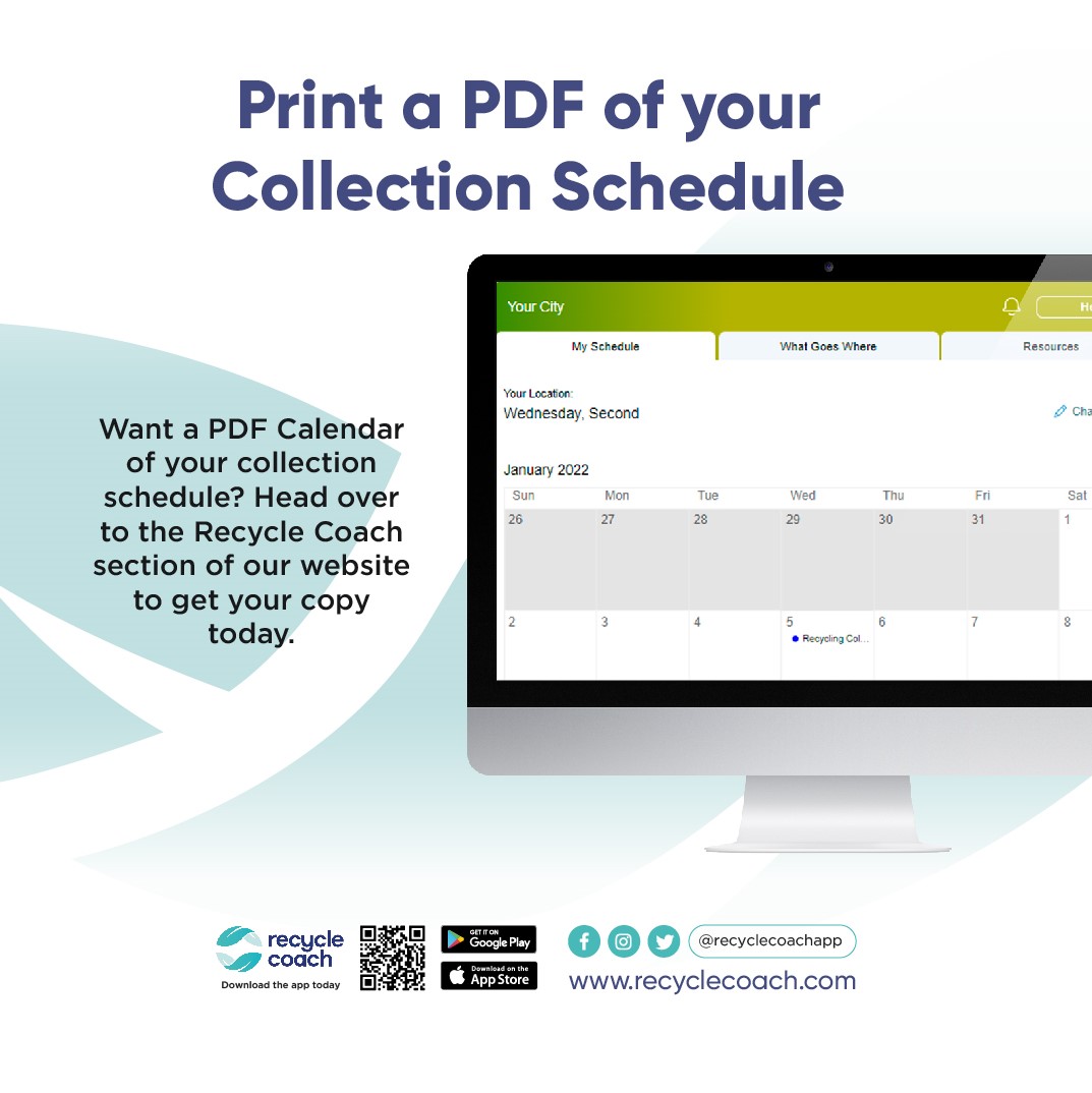 Want a PDF calendar of your collection schedule? Download the FREE Recycle Coach app to get your copy today!♻️