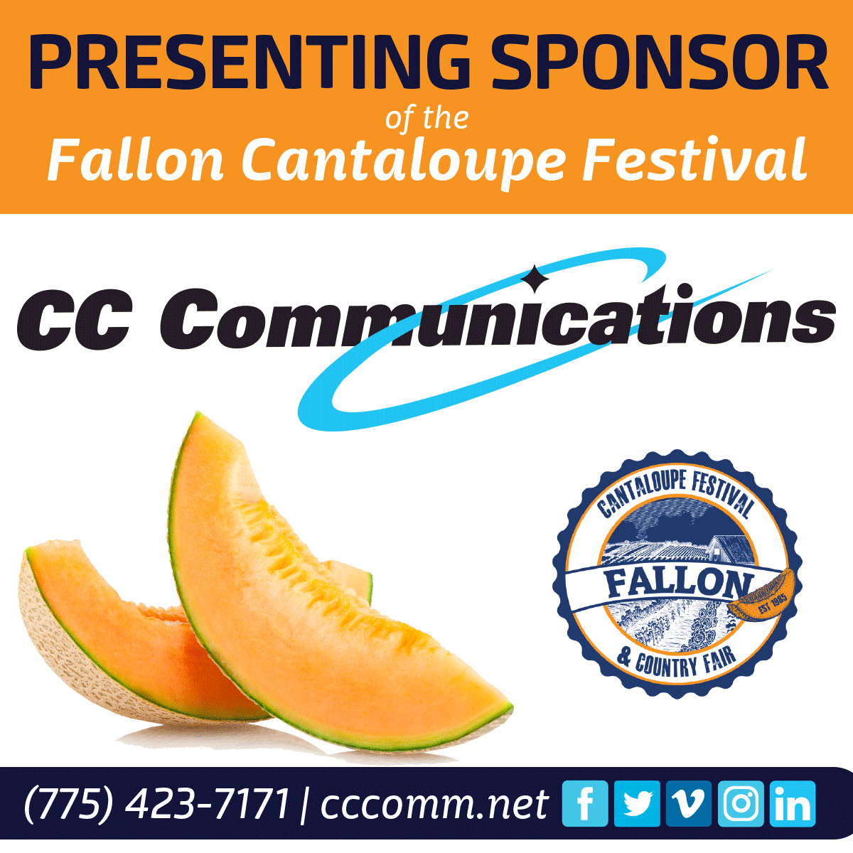 CCComm_Nevada's tweet image. CC Communications is proud to be the Presenting Sponsor of the #FallonCantaloupeFestival &amp;amp; #CountryFair

#Sponsor #Festival #CantaloupeFest