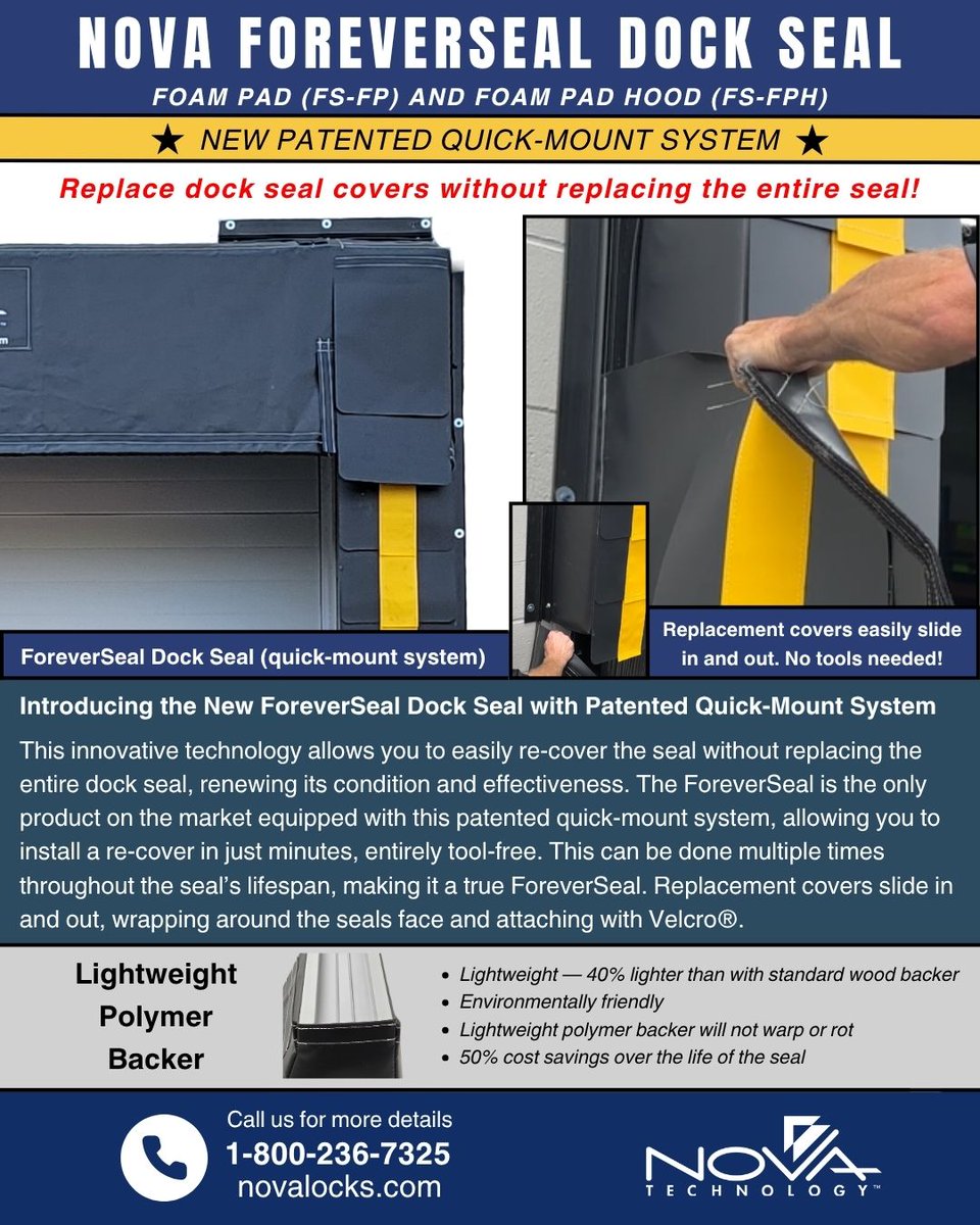 novalocks_usa's tweet image. The last dock seal you’ll ever need! ForeverSeal = easy cover swaps + long-term savings. Visit the link below for more information!

novalocks.com/loading-dock-e…

#ForeverSeal #ForeverSealDockSeal #DockSeal #LoadingDockSeal #LoadingDockShelter #LoadingDockSafety #WarehouseSafety