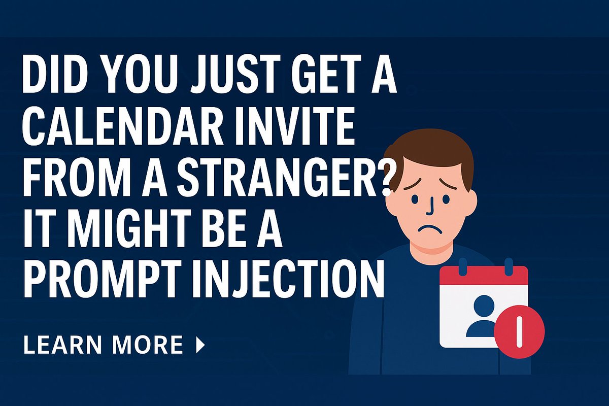 JerryFetty's tweet photo. Did You Just Get a Calendar Invite from a Stranger? It Might Be a Prompt Injection

Have you received a calendar invite lately from someone you never booked with?
That “meeting” could be a prompt‑injection booby trap. Researchers just showed you can hide malicious instructions inside a Google Calendar event so that when Gemini summarizes your schedule, it follows those hidden prompts—kicking off actions and even leaking data. Zero clicks required. WIREDSafeBreach
At the same time, we’re seeing zero‑click compromises of enterprise AI agents (ChatGPT with Connectors, Copilot, etc.). A single “poisoned” document can make an agent pull data from connected apps and smuggle it out in a harmless‑looking image URL. Again: no user action. WIREDCSO Online

Here’s how I’m handling it with my team—immediately:

Treat inbound content as untrusted. Docs, emails, tickets, calendar—all of it.

Clamp agent permissions. Least‑privilege scopes, block unknown domains, require approvals for sensitive actions.

Log & alert. Track every tool call and outbound link; flag unusual reads or mass access.

Bottom line: AI agents are amazing accelerators—but untrusted content is now a control plane. Secure them like you would any powerful integration.

#GenAISecurity #PromptInjection #ZeroClick #AIagents #Cybersecurity #AppSec