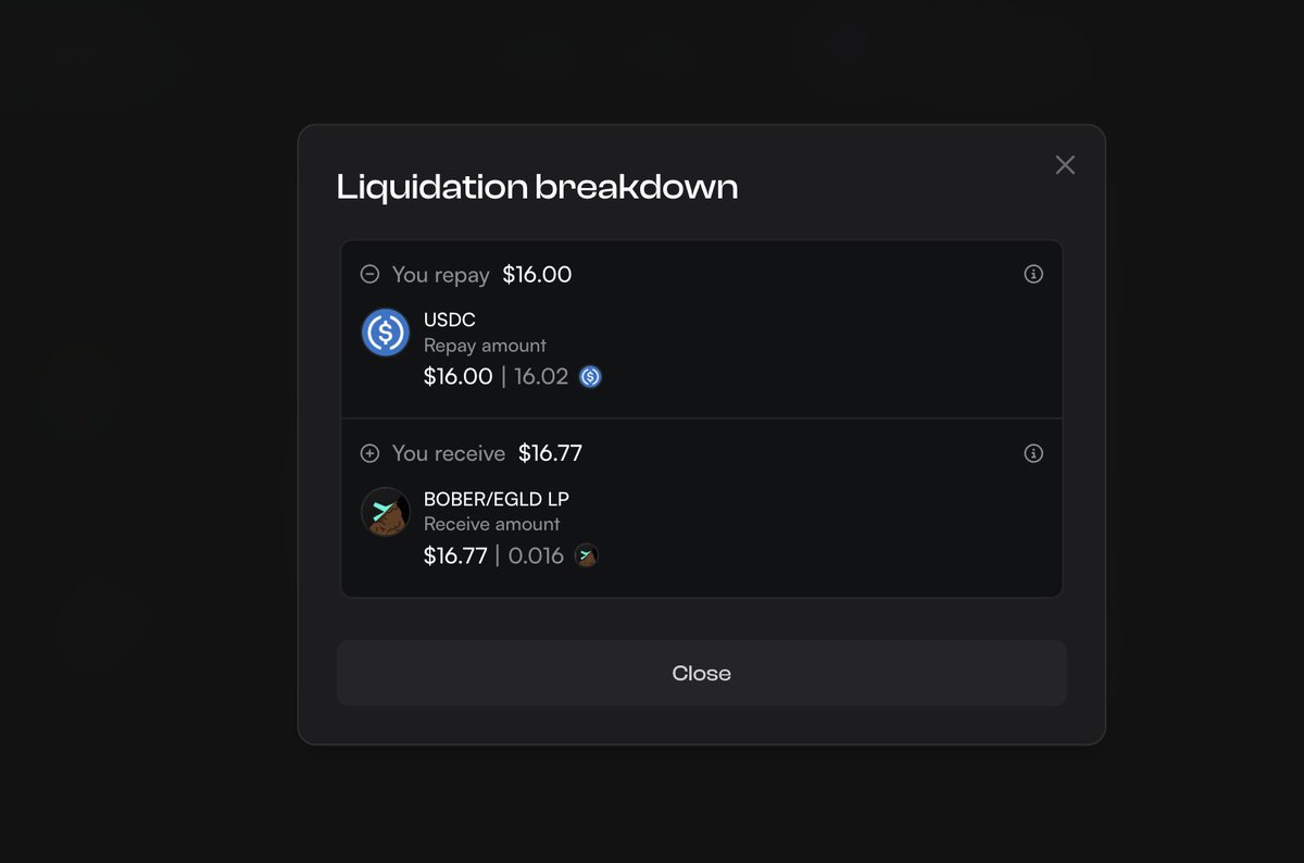 Mihai | XOXNO.com 🔥🛠️ (@mihaieremia_) on Twitter photo Liquidating a user position is effortless with <a href="/XoxnoNetwork/">XOXNO Network</a>'s xLend protocol.
Track participants, watch for the Liquidation button, follow the instructions, and view real-time payment, returns, and profits. Liquidating a user position is effortless with <a href="/XoxnoNetwork/">XOXNO Network</a>'s xLend protocol.
Track participants, watch for the Liquidation button, follow the instructions, and view real-time payment, returns, and profits.