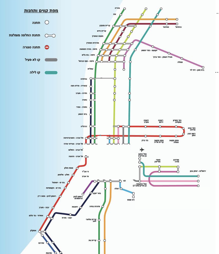 במפה של הרכבת שנעם שיתפה בחרו להציג את כל הקווים הלא פעילים בצבע אפור, וזה נראה כאילו אין בכלל בעיות. 
במציאות אין רכבות שמחברות בין צפון המדינה לדרומה, ואין רכבות לעיר הבירה ולשדה התעופה.
אני אומנם לא <a href="/the500th_/">Daniel Baev דניאל באייב</a> אבל נראה לי שהמפה הזאת שעשיתי בכמה דקות מציגה בצורה יותר ברורה