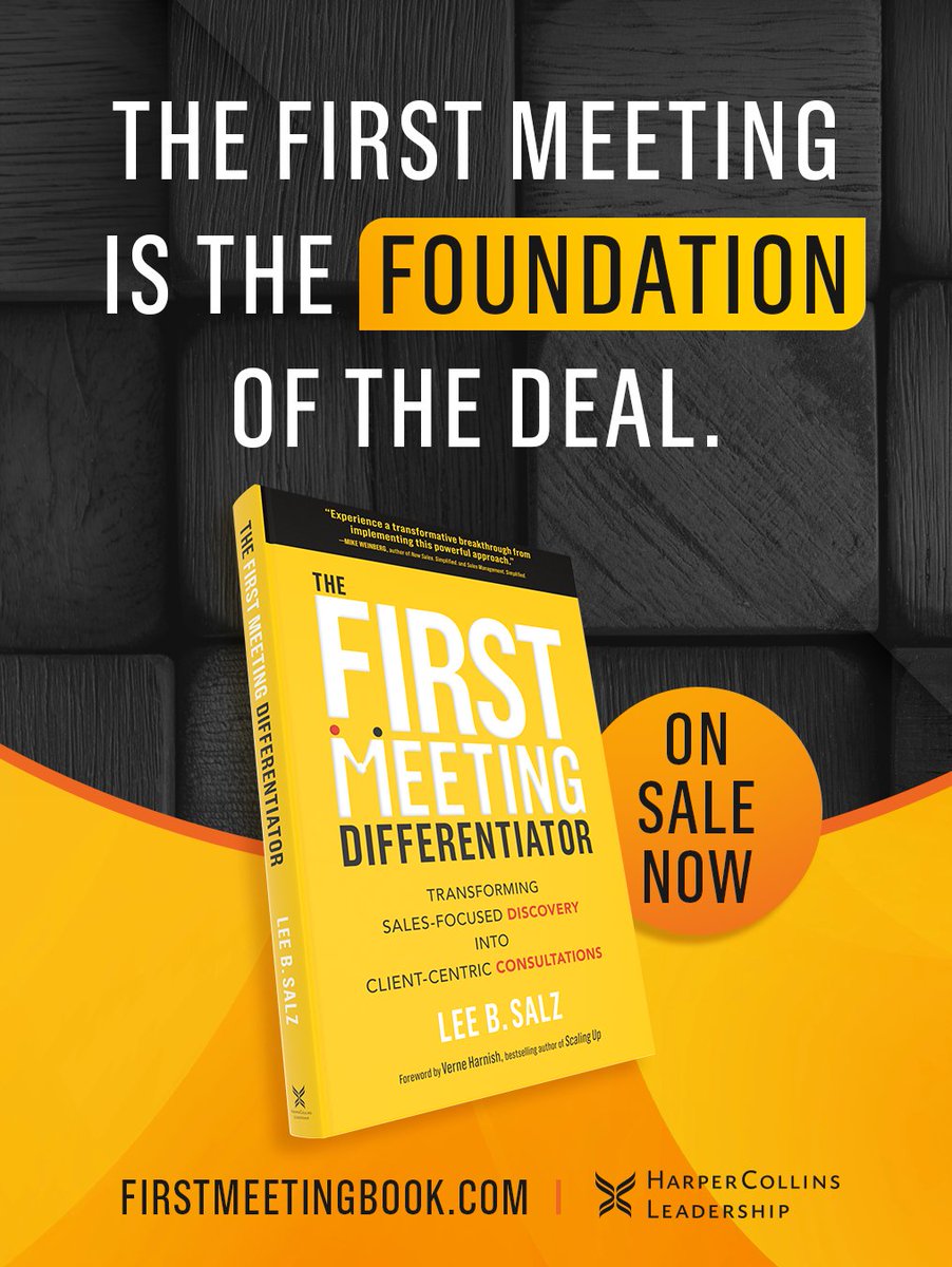 SalesGravy's tweet image. Stop winging your first meetings! Start winning them. Lee Salz reveals the proven framework in The First Meeting Differentiator. 

Pre-order now! hubs.li/Q03DkB9l0

#FirstMeetingDifferentiator #SalesBook #WinMoreDeals @SalesArchitects