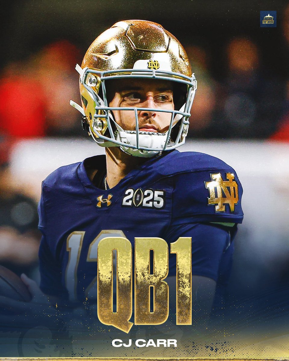 BREAKING: Marcus Freeman has named CJ Carr Notre Dame’s starting QB over Kenny Minchey. #GoIrish ☘️
 
Let’s ride 13. 🏆