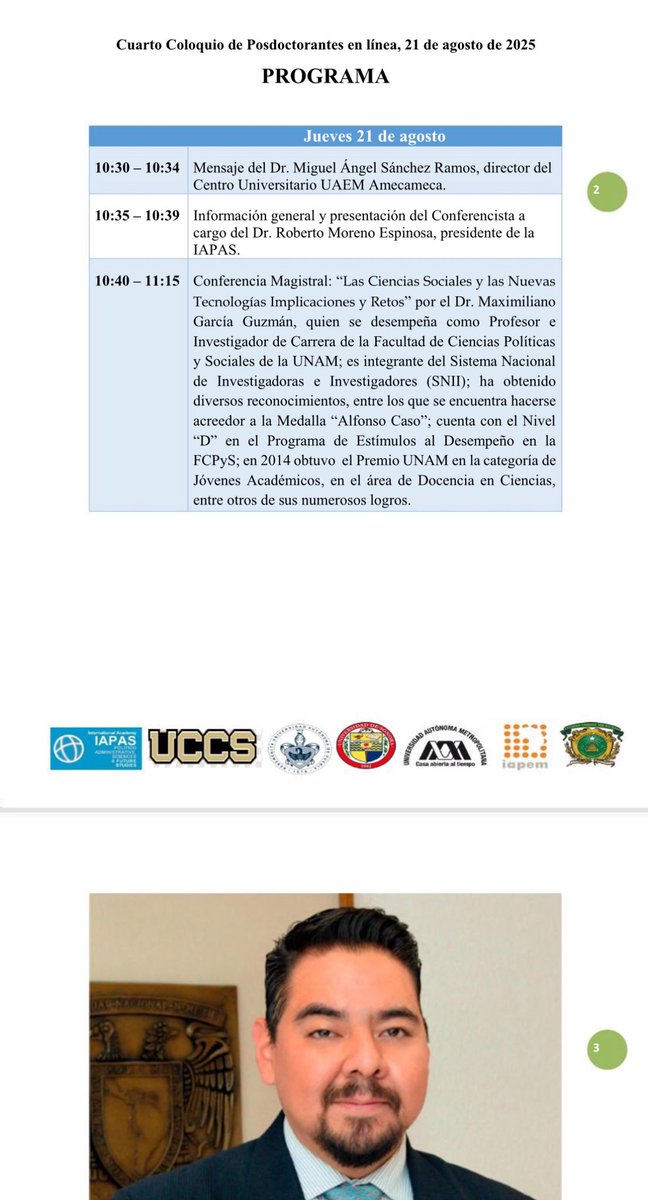 Agradezco a <a href="/iapasfs/">IAPAS Future Studies</a> y a su presidente, Dr. Roberto Moreno, por invitarme a impartir la conferencia magistral “Las Ciencias Sociales y las nuevas tecnologías”.

¡Un enorme gusto conversar con las y los integrantes de su Programa Posdoctoral!

🗓️21/agosto, 10:30 hrs. 
🖥️FB: IAPAS