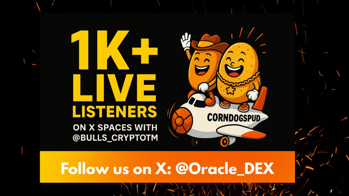🚀 1,000+ Listeners LIVE! 🚀
Our $CDS Utility Token just pulled in over 1K+ active listeners on our X Spaces with <a href="/bulls_cryptotm/">𝗕𝘂𝗹𝗹 𝗖𝗿𝘆𝗽𝘁𝗼 𝗧𝗲𝗮𝗺</a> 💥

The CornDogSpud <> Bull Crypto collab is only the beginning.

🔥 Strong community
🔥 Real utility
🔥 Momentum building

We’re just getting