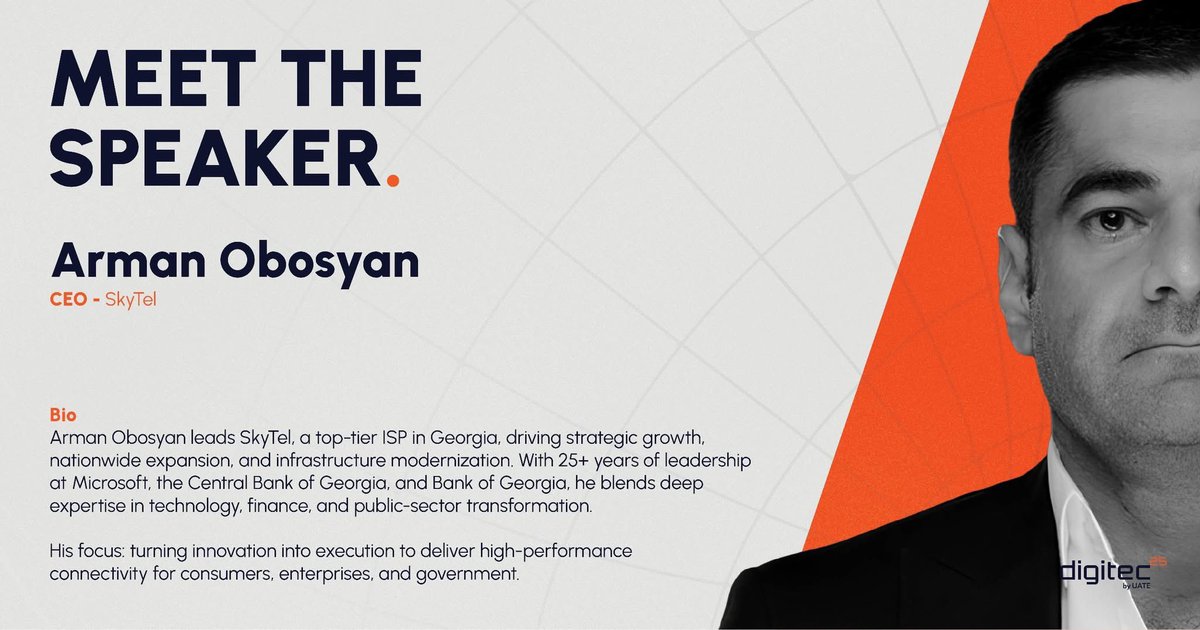 armanobosyan's tweet image. Honored to join #DigiTec2025 as a speaker.
At SkyTel, we are building the future of connectivity in Georgia, driving nationwide expansion, infrastructure modernization &amp;amp; digital transformation. digitec2025.com/speakers

#Innovation #Telecom #Leadership #DigitalTransformation…