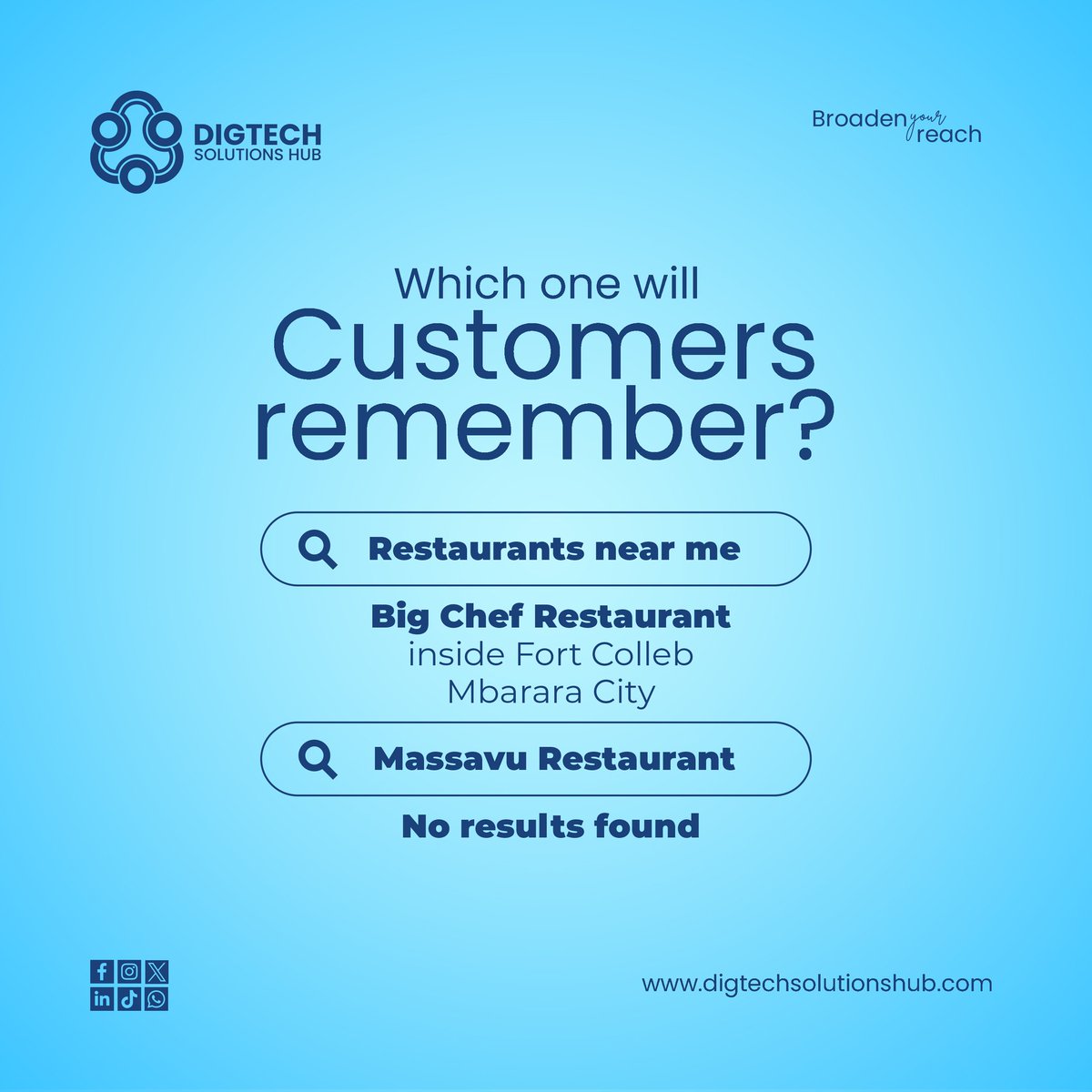 Customers don’t buy from businesses they can’t remember. If your brand is invisible online, people will forget you while your competitors become household names.

Don’t let your brand fade into the background! Shine online with us!

#BrandRecognition #DigitalVisibility #Business