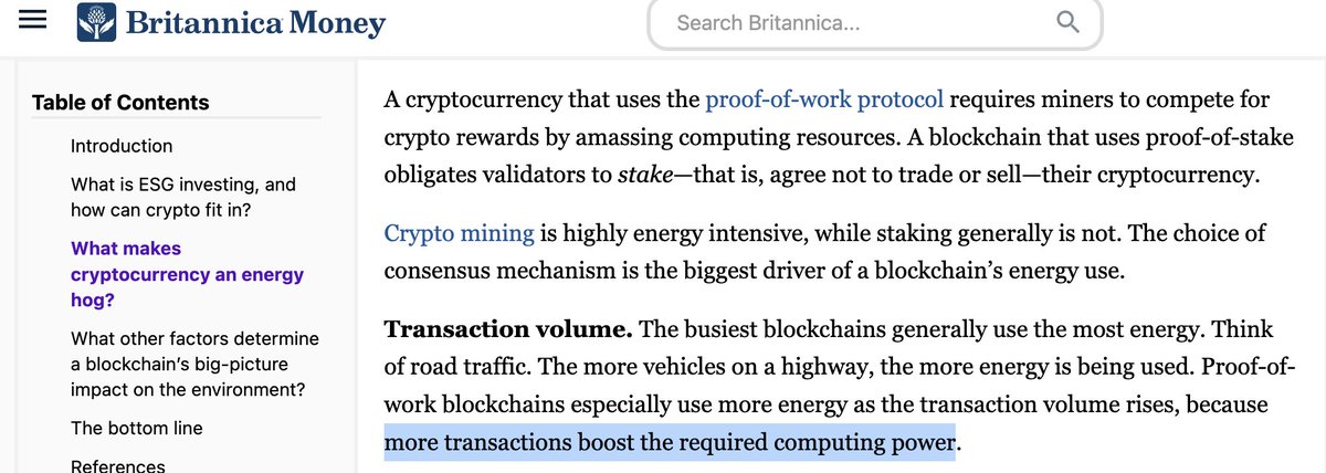 Daniel Batten (@dsbatten) on Twitter photo Surprising to see the once trustworthy <a href="/Britannica/">Encyclopaedia Britannica</a> for the second time in 3 months circulate basic factual errors about Bitcoin like "more transactions boost the required computing power", while propagating the myth that POS is more environmentally friendly (debunked in 2 Surprising to see the once trustworthy <a href="/Britannica/">Encyclopaedia Britannica</a> for the second time in 3 months circulate basic factual errors about Bitcoin like "more transactions boost the required computing power", while propagating the myth that POS is more environmentally friendly (debunked in 2