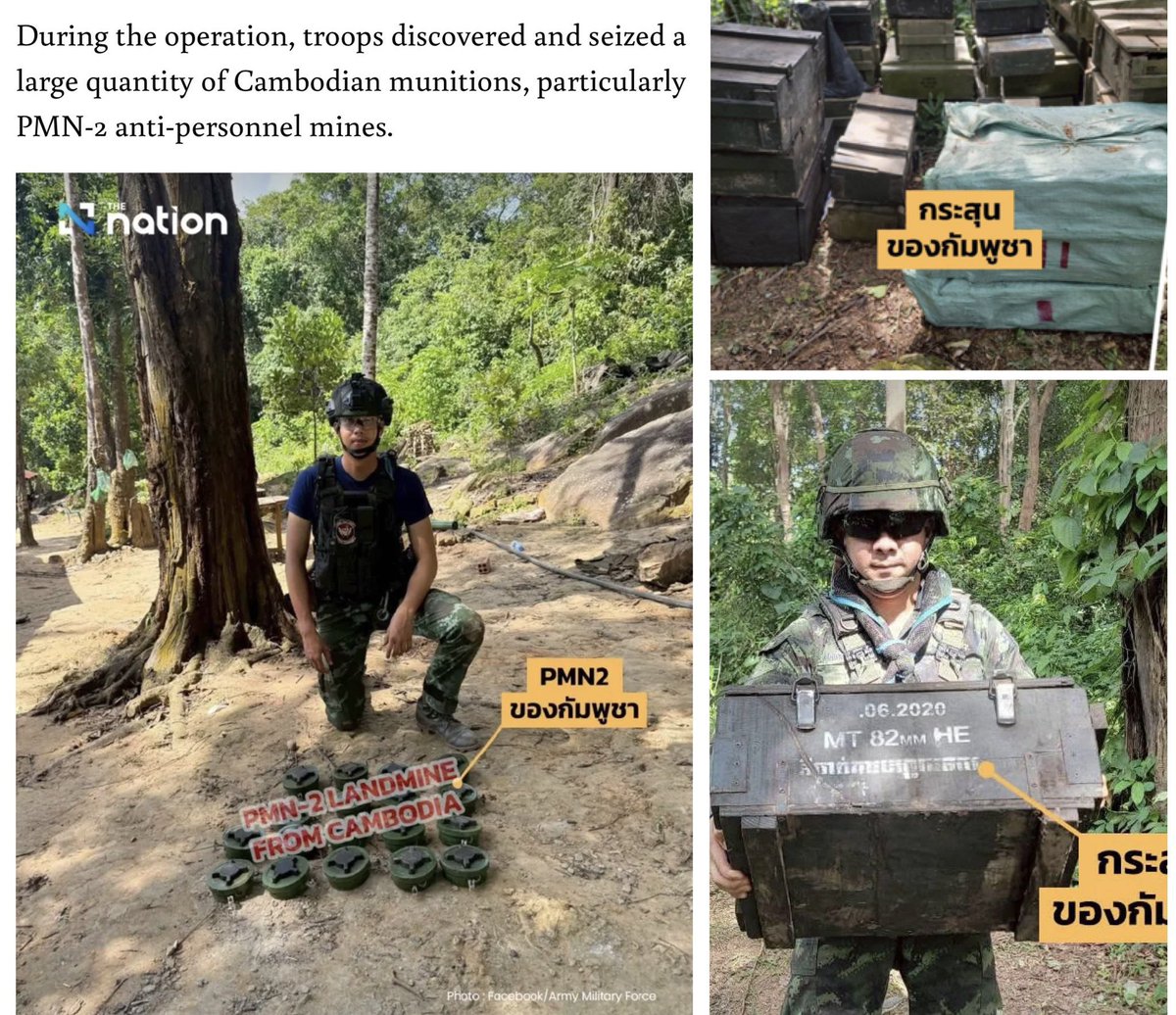 GirlGoGreen's tweet photo. @noansereiboth As you can clearly see The PMN-2 mine has divided in two parts: the part that was recovered from the ground, and the part seized from what Cambodia had left behind in the area. You can see that the part recovered from the ground has already pin removed. https://t.co/xiR3YULept