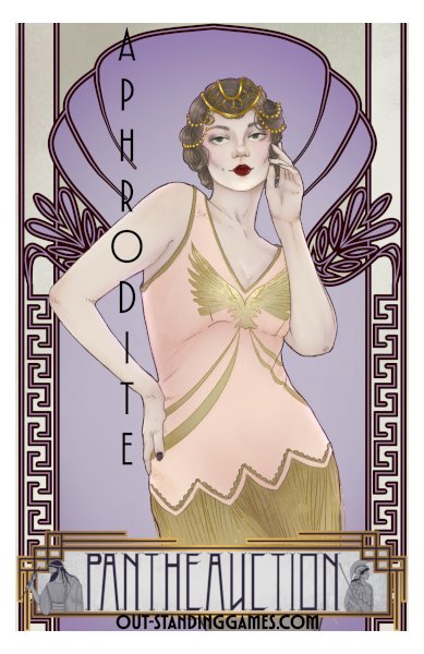 Come play test #Pantheauction at #SaltCON End of Summer! Saltcon.com

The Lady of Love, #Aphrodite, has a bit more than romance on her mind... play to decide what may come from her growing ambition.

#indiegame #boardgames #artdeco
