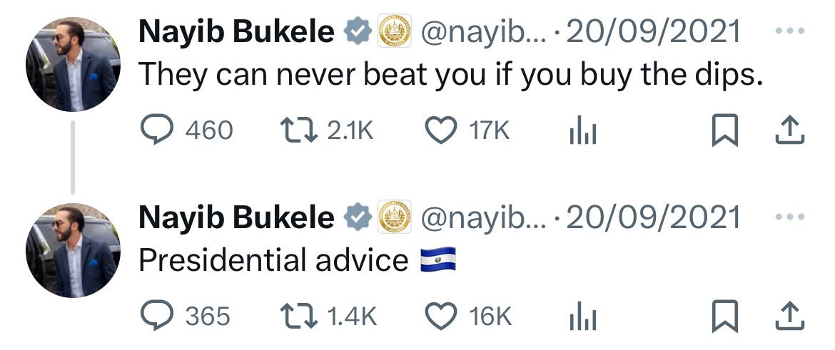 “They can never beat you if you buy the dips.”
-Presidential advice on #Bitcoin