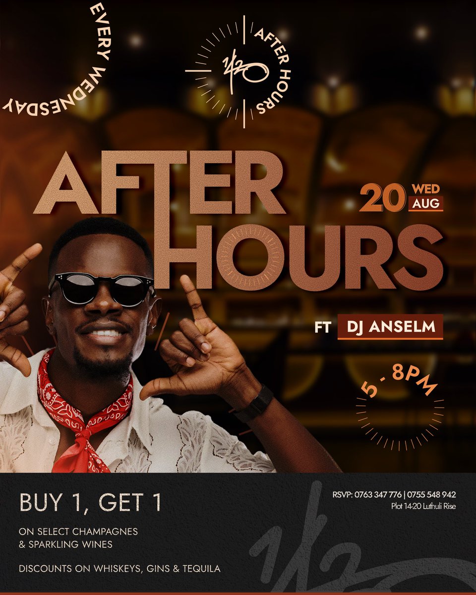 NIGHTLIFE / EVENTS DJ (@deejayanselm) on Twitter photo We’re starting the weekend early with After Hours <a href="/fourteentwenty0/">Fourteen Twenty</a>
Enjoy a complimentary bottle of champagne or wine with every order
⏰ 5 - 8pm . We’re starting the weekend early with After Hours <a href="/fourteentwenty0/">Fourteen Twenty</a>
Enjoy a complimentary bottle of champagne or wine with every order
⏰ 5 - 8pm .