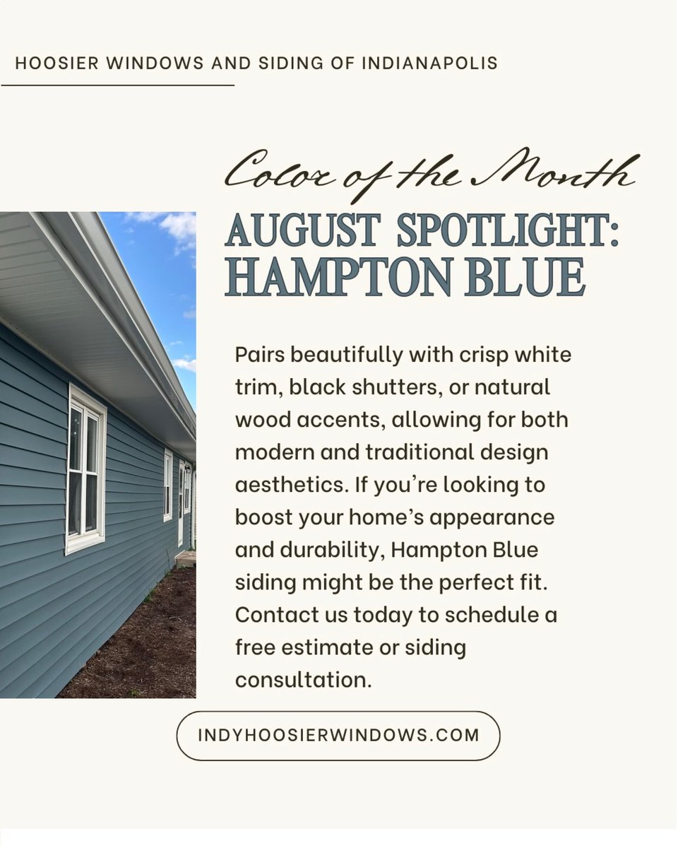 HoosierWindows's tweet photo. August Color of the Month: Hampton Blue 💠
A timeless, versatile shade that brings refined elegance and instant curb appeal to any home. Hampton Blue is your go-to hue for a fresh summer update.

#ColorOfTheMonth #HamptonBlue #CurbAppeal #ExteriorDesign https://t.co/FBpeq2SyrS