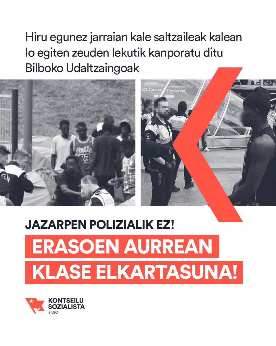 Beste behin Bilboko Udaltzaingoak sistematikoki jazartzen ari da kale saltzaileak. Hiru egunez jarraian kanporatu dituzte kalean lo egiten zeuden lekutik.

Jazarpen polizialik ez!
Erasoen aurrean klase elkartasuna!
