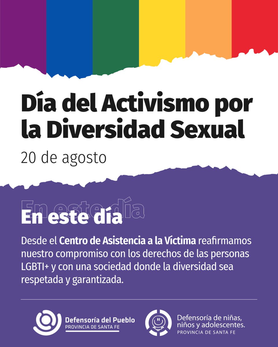 📅🌈 DÍA DEL ACTIVISMO POR LA DIVERSIDAD SEXUAL ✊🌈

Homenajeamos a quienes abrieron caminos de igualdad y reafirmamos nuestro compromiso para que la diversidad sea siempre reconocida y respetada.