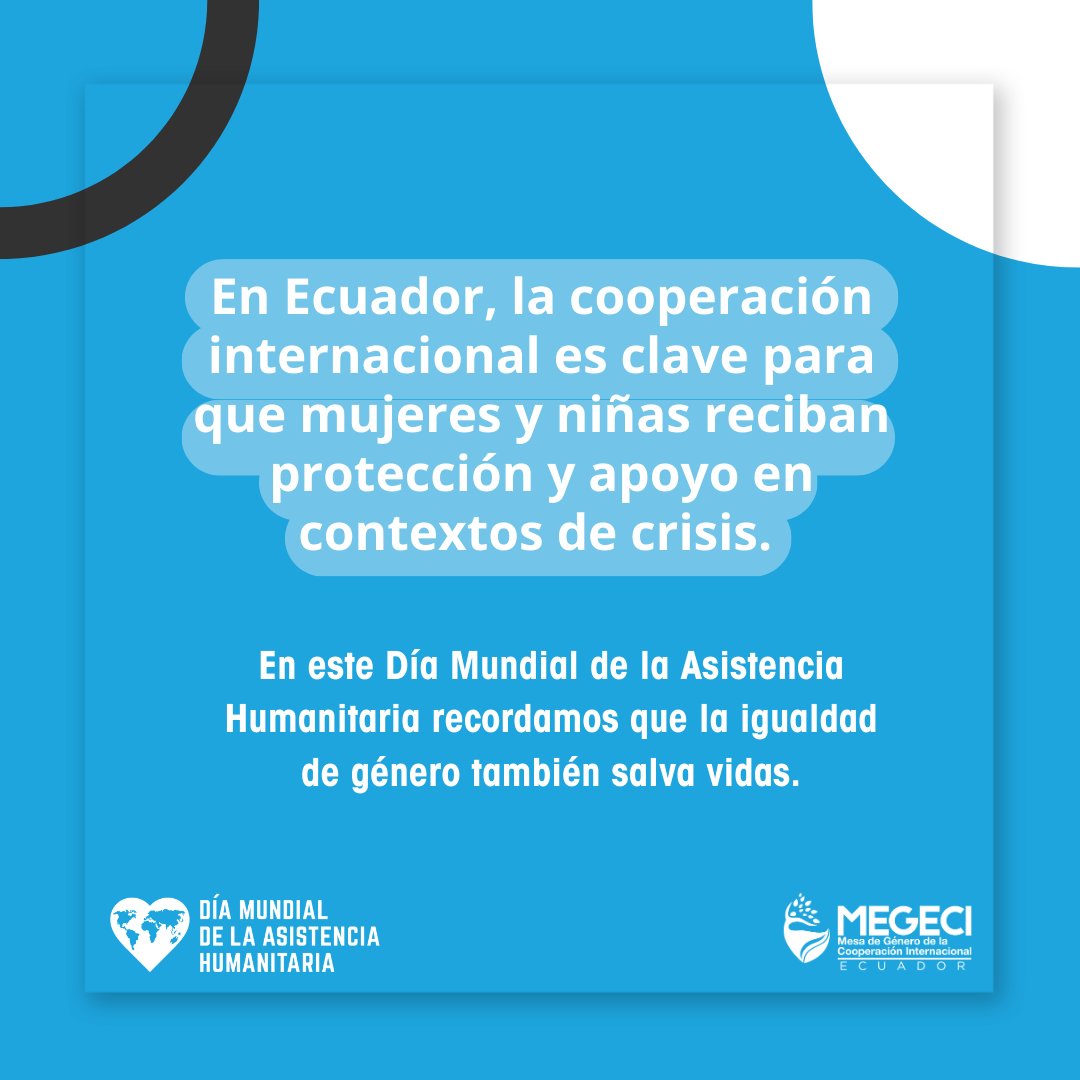 En el #DíaMundialDeLaAsistenciaHumanitaria resaltamos el papel de la cooperación internacional en Ecuador para garantizar respuestas humanitarias que incluyan a mujeres y niñas.

La igualdad de género no es opcional: también salva vidas. 💜🌍

#ActúoPorLaHumanidad