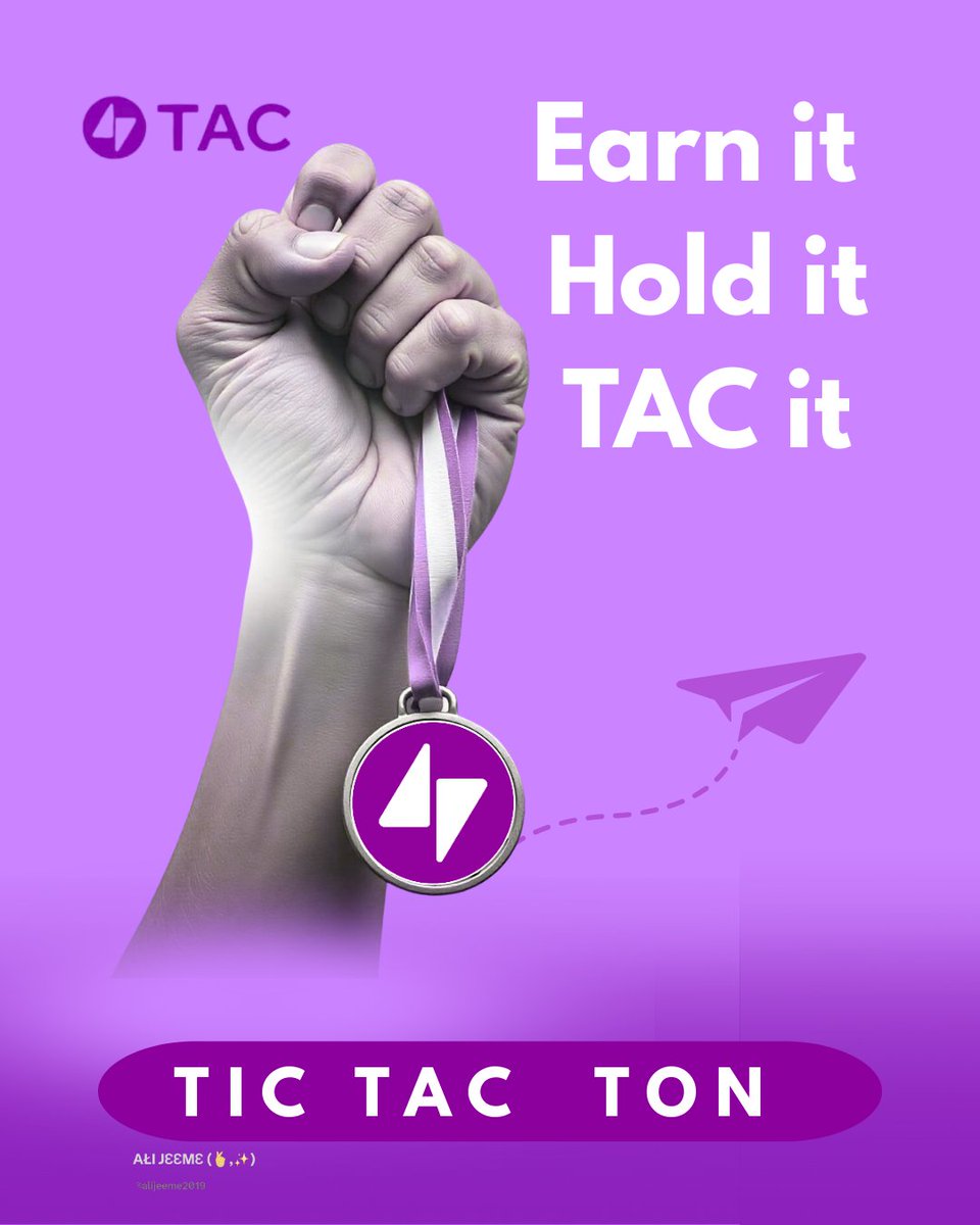 alijeeme2019's tweet photo. Earn it Hold it $TAC it
This isnβt just a medal itβs a symbol of consistency energy, and value
We donβt just holdTAC we build with it.
TIC. TAC. TON. Letβs go β‘οΈπ₯
#TacBuild #TACCommunity #Web3Designer #ChartAnalyst #Web3Writer https://t.co/6JAXTfL14R