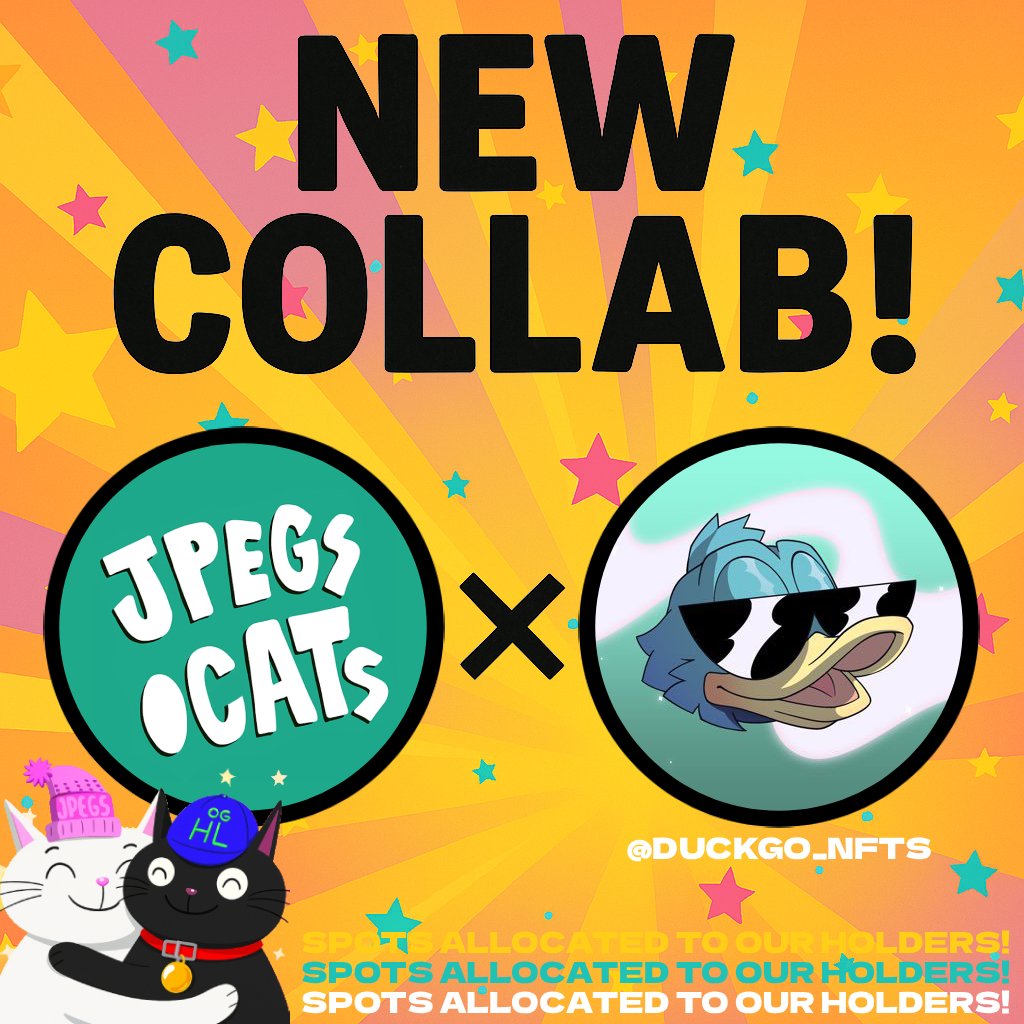 jpegs.cats (@jpegsdotcats) on Twitter photo NEW COLLAB! ๐ผ
<a href="/jpegsdotcats/">jpegs.cats</a> x <a href="/Duckgo_Nfts/">DuckGo | FREE MINT</a>
Giving out 5X WL SPOTS on this post.
Like, RT and Drop your EVM address.
Follow both accounts. Tag 3 catfriends.
More spots allocated to our holders in the Cat Crib!
Join our Discord to participate in more! ๐ฝ NEW COLLAB! ๐ผ
<a href="/jpegsdotcats/">jpegs.cats</a> x <a href="/Duckgo_Nfts/">DuckGo | FREE MINT</a>
Giving out 5X WL SPOTS on this post.
Like, RT and Drop your EVM address.
Follow both accounts. Tag 3 catfriends.
More spots allocated to our holders in the Cat Crib!
Join our Discord to participate in more! ๐ฝ