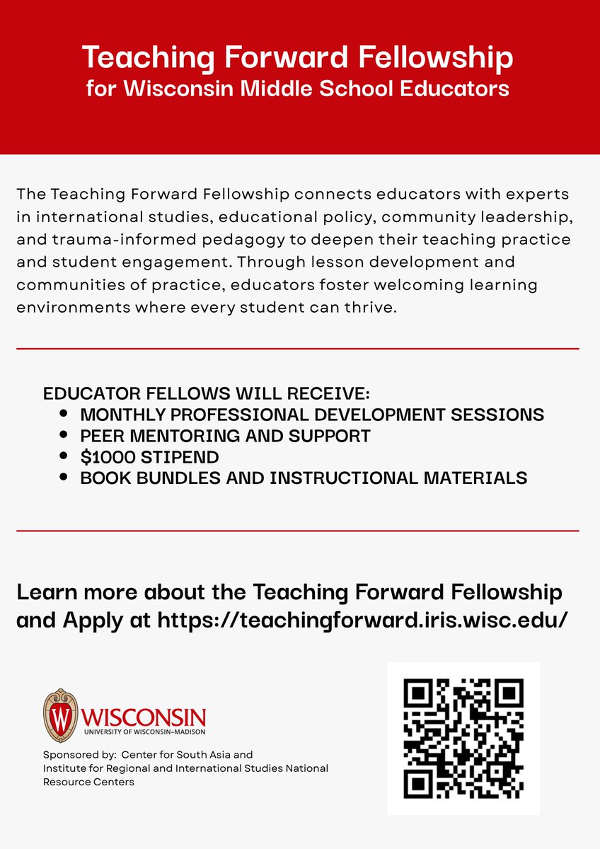 📷 The Teaching Forward Fellowship connects WI middle school educators with experts in global studies, policy &amp; trauma-informed pedagogy—helping create classrooms where every student can thrive.
#TeachingForward

teachingforward.iris.wisc.edu
