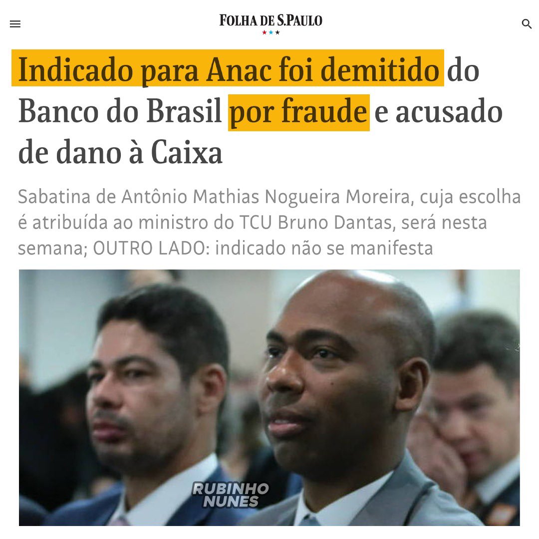 🚨 Lula indicou para a ANAC Antônio Moreira: já foi demitido por justa causa do Banco do Brasil, acusado de fraudar o Pronaf, desviar recursos, liberar cheques irregulares e até movimentar conta de prefeitura sem autorização.

Na Caixa, dobrou a meta: falsificou assinaturas,