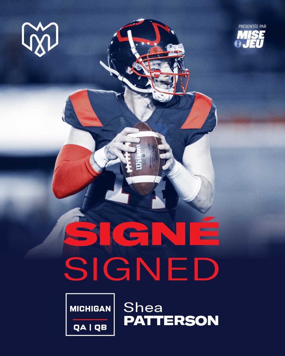Alouettes de Montréal (@mtlalouettes) on Twitter photo Nous avons signé le quart-arrière américain Shea Patterson.
➡️ montrealalouettes.com/2025/08/19/le-…
--
Welcome back to Montreal <a href="/SheaPatterson_1/">Shea Patterson</a> 🫡
We have signed american QB Shea Patterson.
➡️ en.montrealalouettes.com/2025/08/19/qb-…
Présentée par <a href="/Miseojeu/">Mise-o-jeu</a> Nous avons signé le quart-arrière américain Shea Patterson.
➡️ montrealalouettes.com/2025/08/19/le-…
--
Welcome back to Montreal <a href="/SheaPatterson_1/">Shea Patterson</a> 🫡
We have signed american QB Shea Patterson.
➡️ en.montrealalouettes.com/2025/08/19/qb-…
Présentée par <a href="/Miseojeu/">Mise-o-jeu</a>