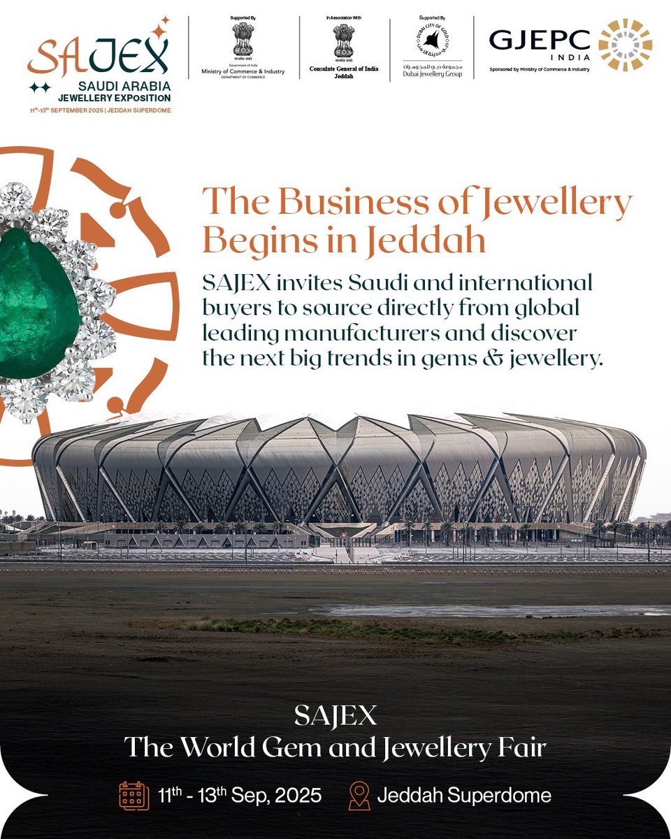 Join the 2000+ buyer delegates to explore the exquite world of jewellery at Saudi Arabia Jewellery Exposition The World Gem and Jewellery Fair. Meet Top 200+ global jewellery manufacturers from India, UAE, Hong Kong, and Lebanon in one roof. 
lnkd.in/dWtdC5FZ
<a href="/GJEPCIndia/">GJEPC India</a>