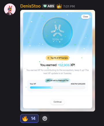 AltcoinSurfers's tweet photo. It's Tuesday, which means it's @AbstractChain XP day 🥳

Congratulations to our top XP earners:
@DenisVlg000 52,906 XP
@geniexbtz 43,793 XP
@CR24wrx 42,006 XP
@ValentinaL51142 39,310 XP

How much did you get? 👀