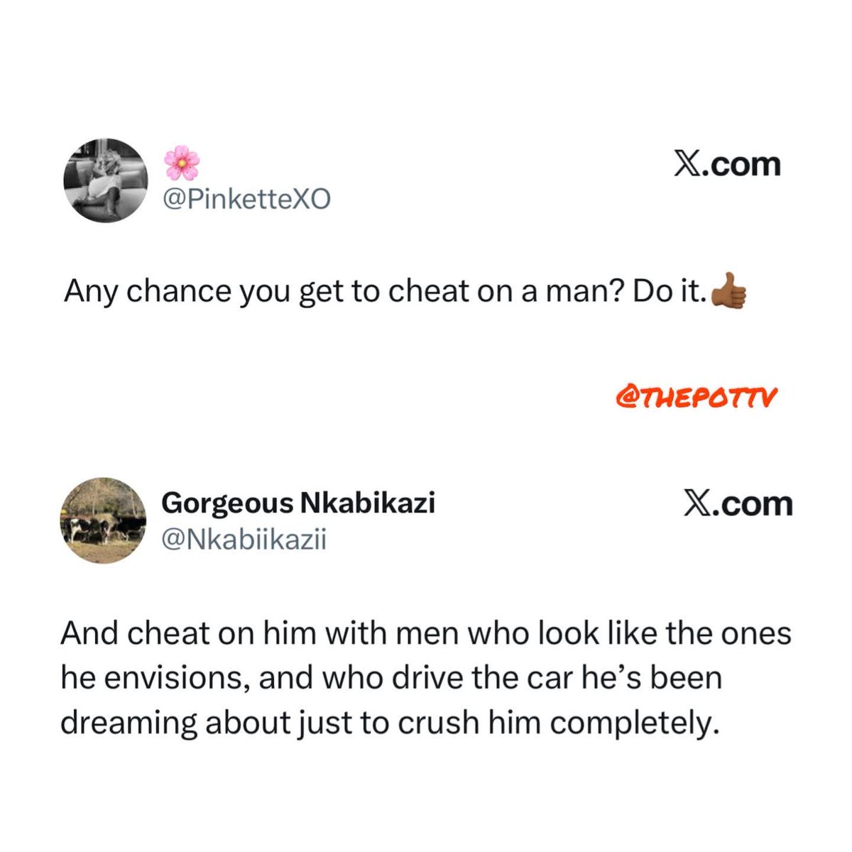 Shadaya_Knight's tweet photo. Women don't understand men completely .... how does cheating on an average guy with a rich/famous/powerful guy hurt him?

It does the opposite, it actually boosts his ego, that those guys are going for the same women as him https://t.co/ZZQNCg20Zg