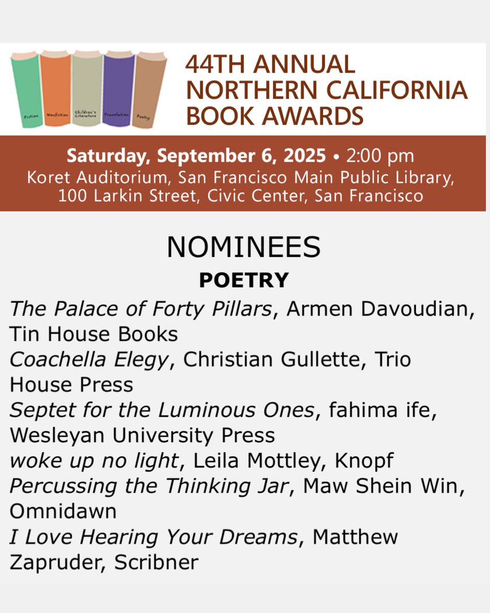 Christian Gullette (@chrisgullette_) on Twitter photo I’m so proud to say that Coachella Elegy is a finalist for the Northern California Book Award!! Congrats to my fellow finalists and gratitude to Northern California Book Reviewers, Poetry Flash, and <a href="/triohousepress/">Trio House Press</a> I’m so proud to say that Coachella Elegy is a finalist for the Northern California Book Award!! Congrats to my fellow finalists and gratitude to Northern California Book Reviewers, Poetry Flash, and <a href="/triohousepress/">Trio House Press</a>
