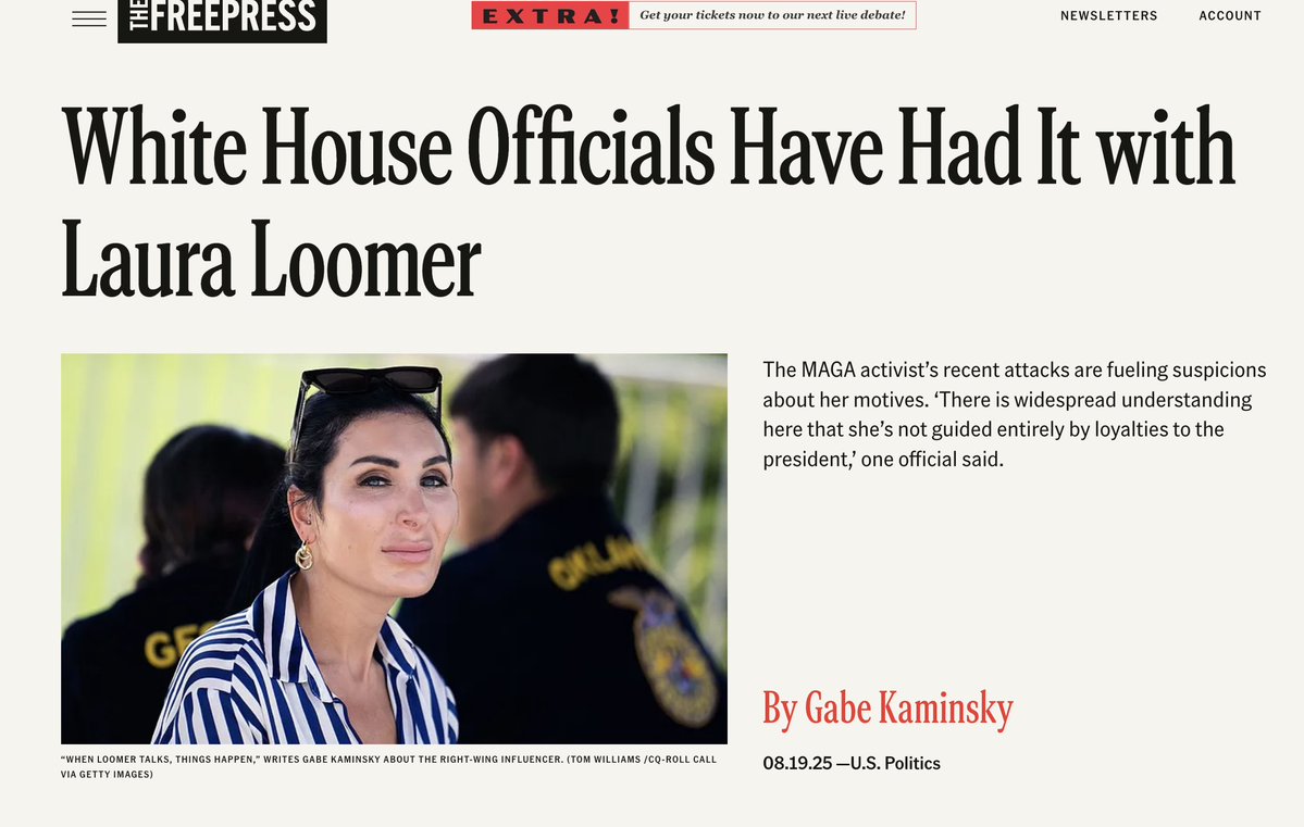 Gabe Kaminsky (@gekaminsky) on Twitter photo Scoop: Inside the White House, officials have grown suspicious that what <a href="/LauraLoomer/">Laura Loomer</a> says and does is influenced by lobbying firms. "There is widespread understanding here that she’s not guided entirely by loyalties to the president, but external business interests," one Scoop: Inside the White House, officials have grown suspicious that what <a href="/LauraLoomer/">Laura Loomer</a> says and does is influenced by lobbying firms. "There is widespread understanding here that she’s not guided entirely by loyalties to the president, but external business interests," one